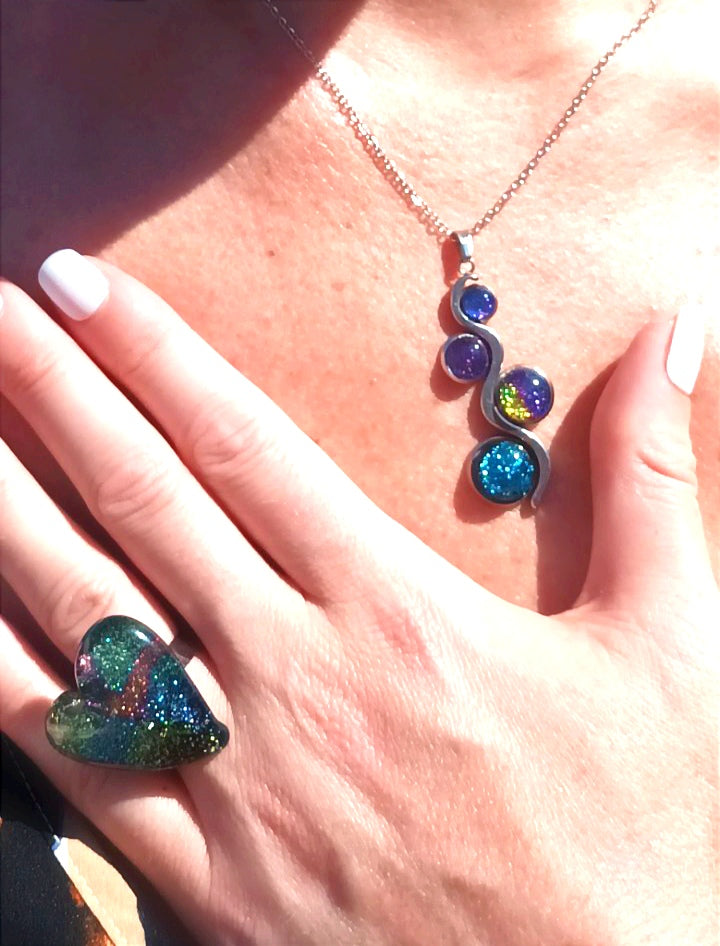 Collier Galaxy Sparkle · 4 perles de verre · Acier inoxydable