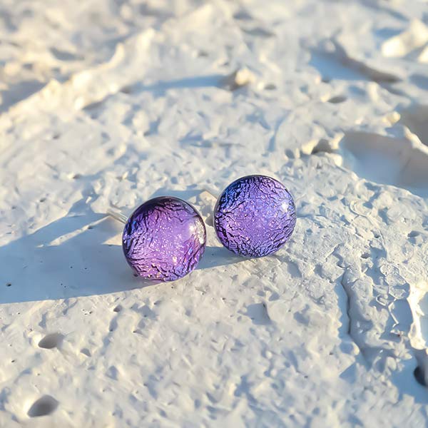 Puces d'oreilles · Indigo ~ Fushia · Verre irisé