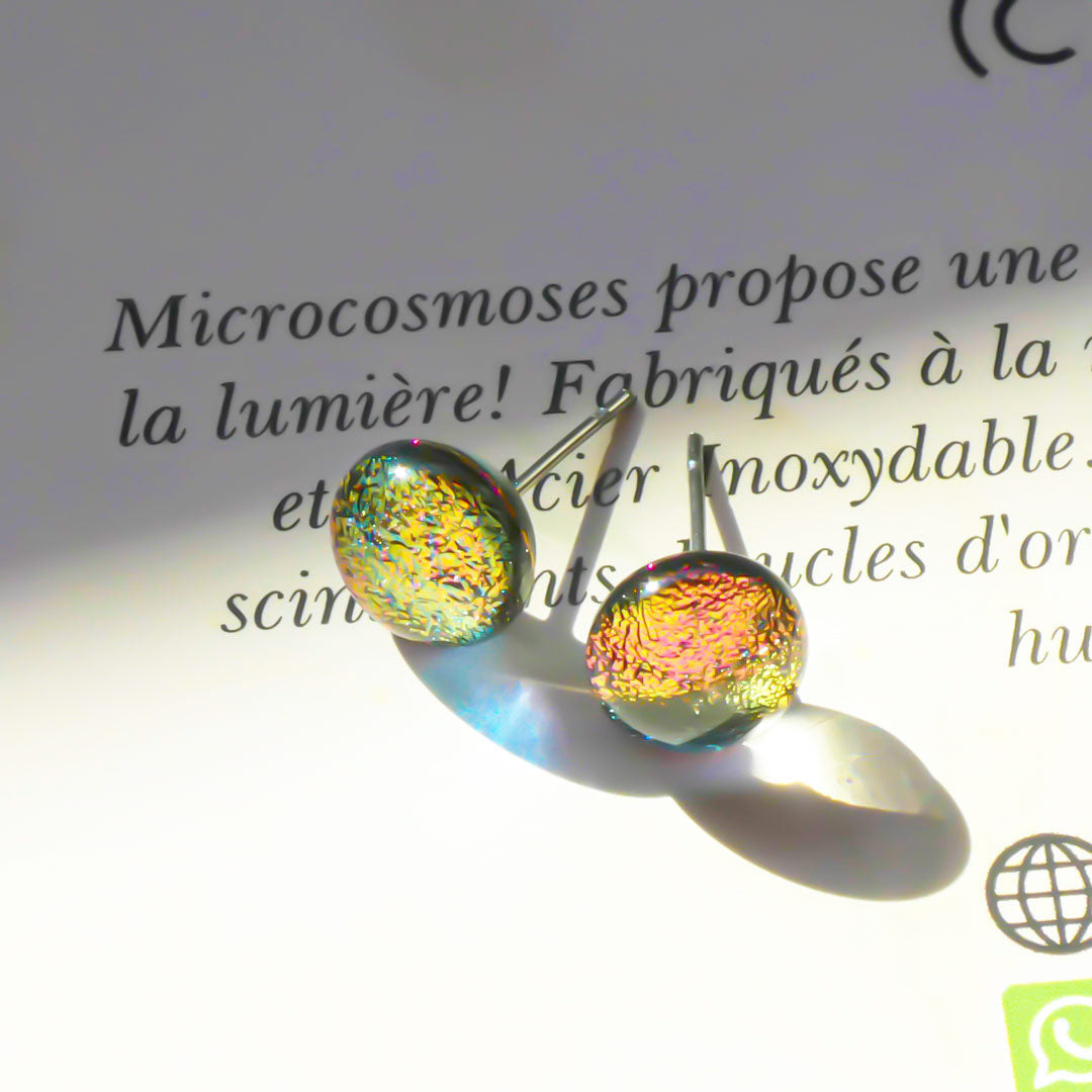 Puces d'oreilles · Orange ~ Green · Verre irisé