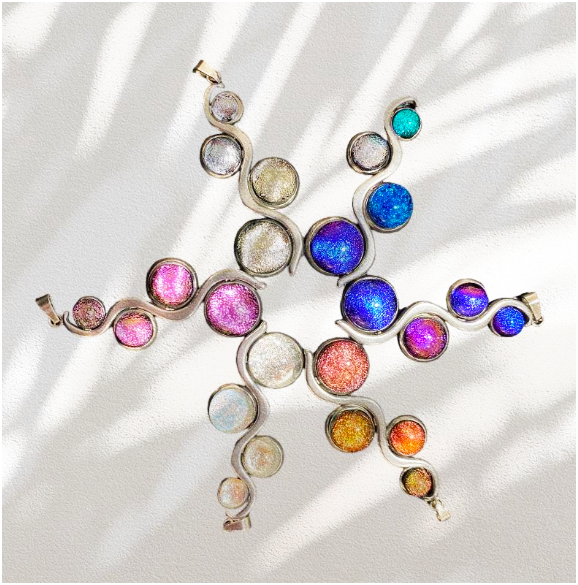 Collier Galaxy Sparkle · 4 perles de verre · Acier inoxydable